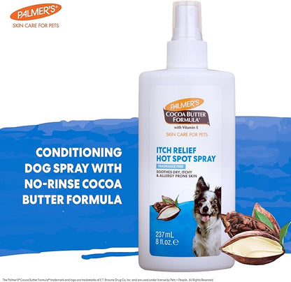 Palmer's for Pets Itch & Hot Spot Relief Spray with Cocoa Butter 8oz; Dog Skin Conditioner Spray with Vitamin E and Cocoa Butter, Skin Allergy Spray for Dogs