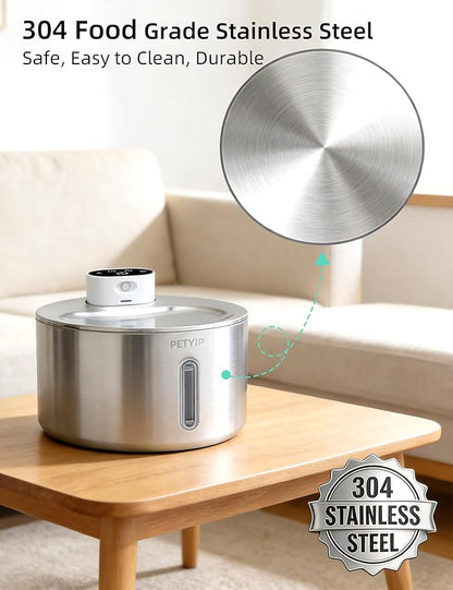 Cat Water Fountain Stainless Steel,135 Fl Oz/4L Wireless Automatic Cat Water Dispenser,5000mAh Battery Powered,for Cats & Dogs Indoor (Cat Fountain + 2 Set Filter)