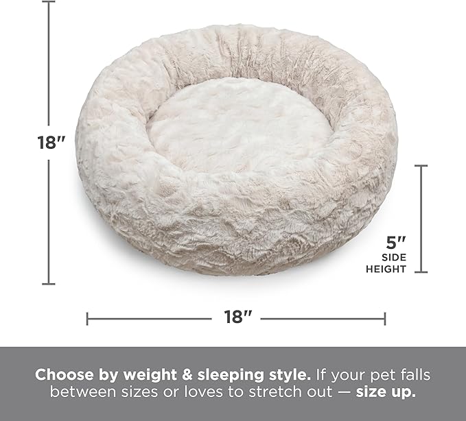 Best Friends by Sheri The Original Calming Donut Dog Bed for Extra-Small Dogs up to 10 lbs, Lux Faux Fur, Oyster, 18" x 18"