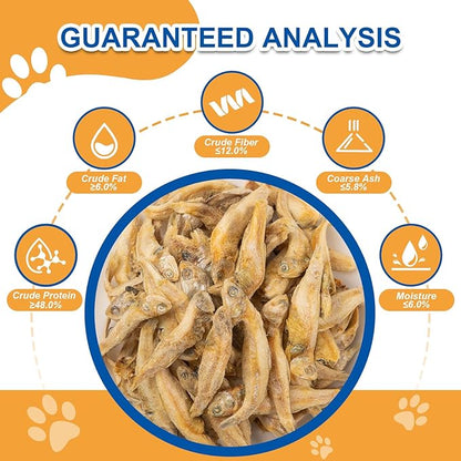 Freeze Dried Minnows Dog Cat Treats - High Protein Omega-3 Training Rewards, Supports Joint Health & Shiny Coat (80-90 Count)