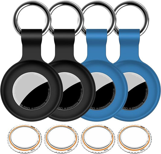 1|2|4Pack for Apple AirTag Holder,For Air Tag 2nd &1st Genaretion,Waterproof GPS Tracker Air Tag Keychain with Cover Anti-Scratch Silicone for Air-Tag Case for Pets,Kids,Luggages-Black+Black+Blue+Blue