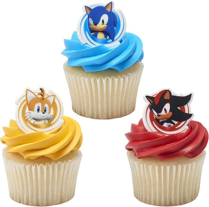 DecoPac Sonic the Hedgehog Rings, Cupcake Decorations Featuring Sonic, Tails, and Shadow - 24 Count (Pack of 2)