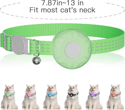 Cat Tracker,No Monthly Fee GPS Trackers for Cats,Pet Tracker Work with Apple Find My App(iOS Only),Real-Time Location Tracking,Cat Tracker GPS Collar with Safety Elastic Buckle-LightGreen