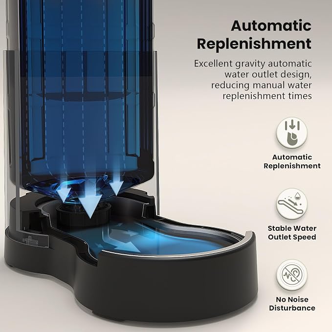 CZPET Elevated Dog Water Bowl Dispenser for Large Dogs (8L+Stand, Black) | With Stainless Steel Bowl Gravity Waterer, Large Capacity and Drinking Area Noise-Free for Pets