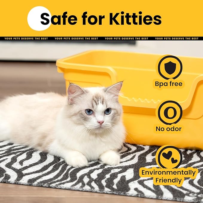 Conlun Cat Litter Mat Litter Trapping Mat, Premium Durable PVC Cute Cat Litter Box Mat, Non-Slip, Less Waste Kitty Litter Mat, Soft on Kitty’s Paws, 24”x 17” cat matts for litter, Zebra Stripe