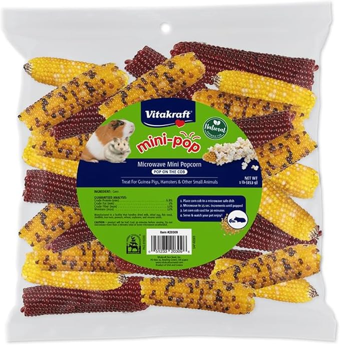 Vitakraft Mini Pops Microwavable Corn Cobs for Small Animals - Corn on The Cob Snack for Hamsters, Rabbits, & Guinea Pigs - Pet Treat & Enrichment Chew Toy - Popcorn for Small Animals (1lb)