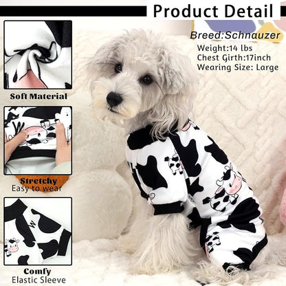 XPUDAC Dog Pajamas Soft Stretchy Cow Dog Clothes for Small Medium Dogs Pet Jumpsuit Cat Apparel-M