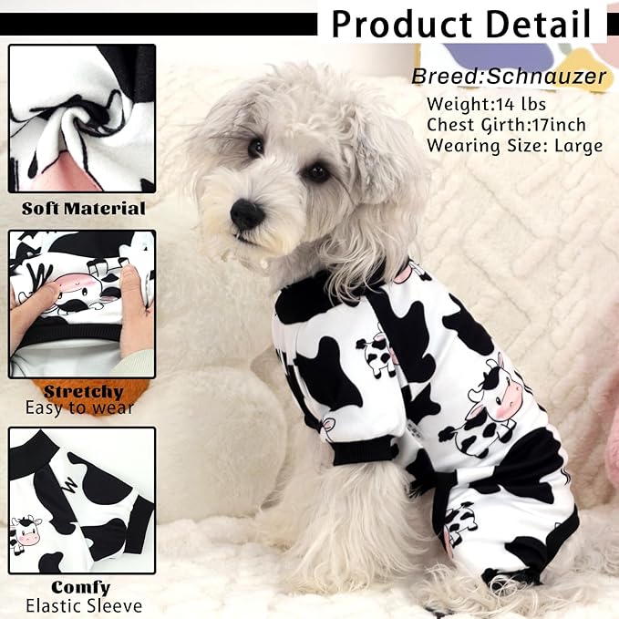 XPUDAC Dog Pajamas Soft Stretchy Cow Dog Clothes for Small Medium Dogs Pet Jumpsuit Cat Apparel-L
