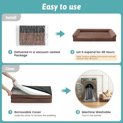 COZY KISS Orthopedic Dog Bed for Medium Size Dogs, Bolster Pet Couch with Waterproof Lining, Egg Crate Foam Sofa for Pets Up to 30 lbs, U-Shaped, 30x20x6.5 inch, Brown