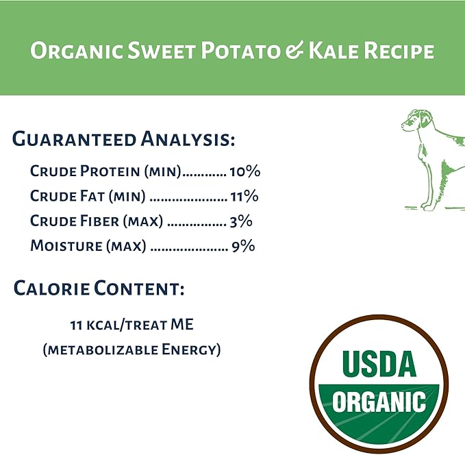 Dog Mamma's Organic Sweet Potato & Kale Recipe - Certified Organic Dog Treats 6 oz
