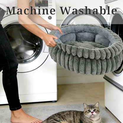 Cat Bed Kitten Bed,Round Dog Bed Cat Bed for Indoor, Soft Plush Fluffy Washable Round Sleeping Pet Bed for Puppy and Kitten with Anti-Slip Bottom (20×20 inch, Grey)