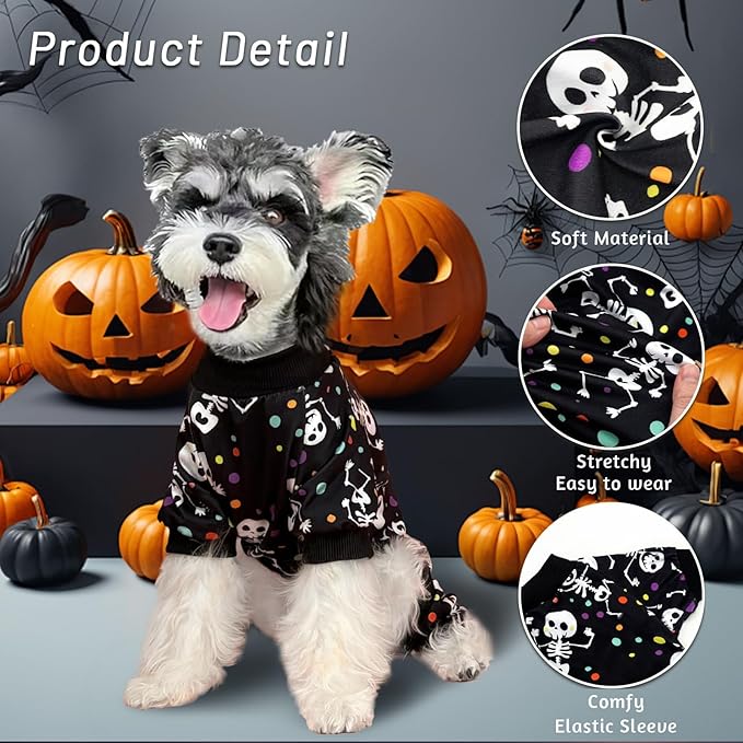 XPUDAC Dog Halloween Pajamas for Small Medium Dogs Skull Costume Soft Puppy Clothes Pet Outfit cat Jumpsuits, Small