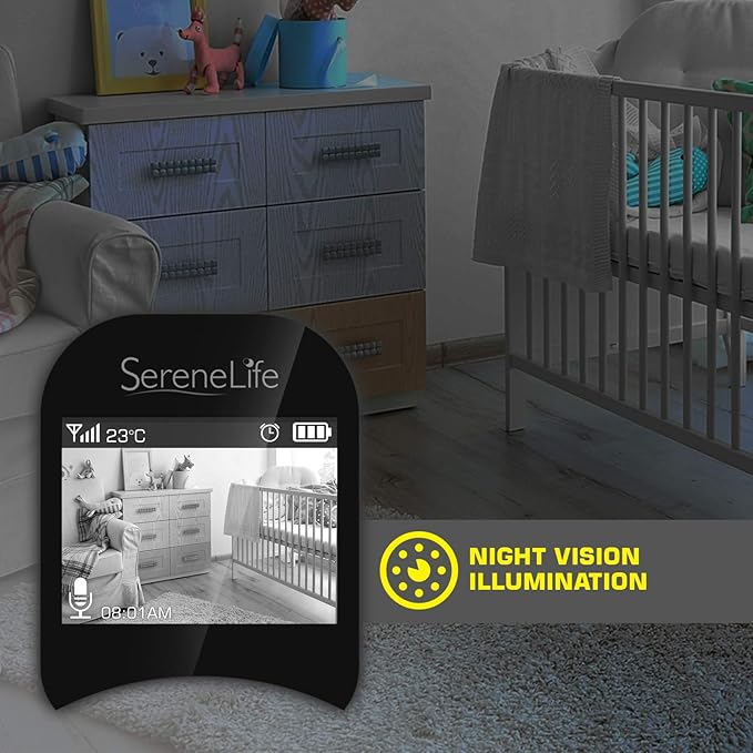 SereneLife USA Video Baby Monitor - Upgraded 850’ Wireless Long Range Camera, Night Vision, Temperature Monitoring and Portable 2” Color Screen with Clip - SLBCAM10.5, Green