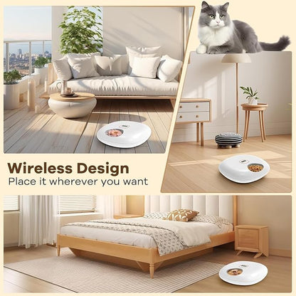 Automatic Cat Feeder Wireless, Sharper Image Auto Cat Food Dispenser for Dry Food with 4 Ice Packs, Rechargeable Auto Feeder for Cats and Dogs with Programmable Timer Low Battery Indicator, White | Rechargeable, 6 meals, 4 ice packs, 14.5x13.6x5in, for...
