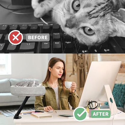 JIANWEI Cat Desk Bed - 360° Rotating Mounted Desktop Indoor Perch for Home Office, Apartment Elevated Cat Nest Office Desks and Game Tables, Island Table