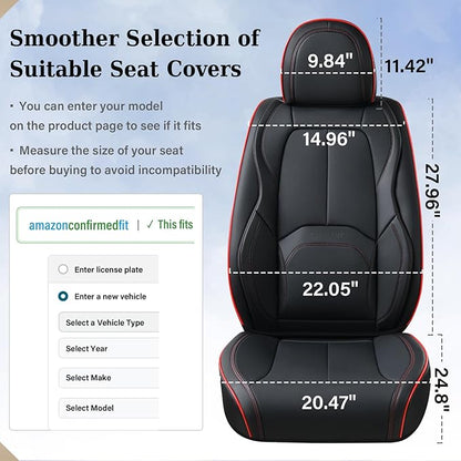 Coverado Car Seat Covers Front Seats, Waterproof Leather Seat Covers for Cars, Luxury Car Seat Covers with Lumbar Support, Car Seat Protector Driver Seat Covers Universal Fit Most Cars (Black&Red)