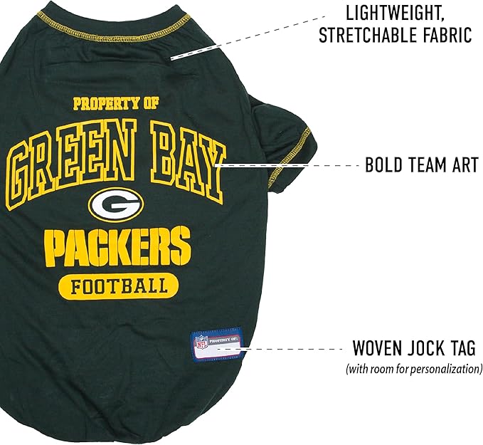 NFL Green Bay Packers Dog T-Shirt for Pets, Size X-Small. Officially Licensed Pet Shirt with Team Logo, Soft Stretchable Comfort Fit Apparel for Dogs & Cats
