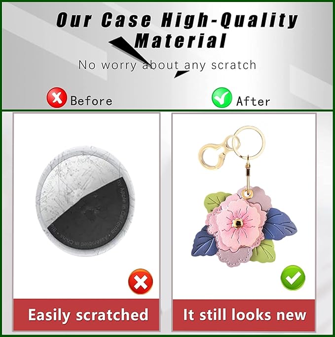 BORKUANA Leather Keychain Holder Case Compatible with AirTag,Cute Protective Cover with Keyring