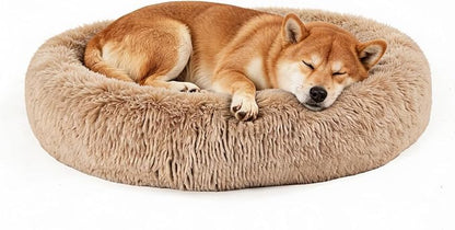 NEWBULIG 30.7x30.7 Inch Dog Bed Large Sized Dog, Donut Shape Cat Beds for Indoor Cats with Washable, Anti-Slip, Faux Fur