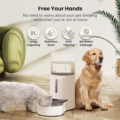 CZPET Automatic 7L Dog and Cat Water Dispenser with Stainless Steel Bowl Gravity Waterer,100% BPA-Free,Large Capacity and Drinking Area Noise-Free for Pets | With Stainless Steel Bowl Gravity Waterer, Large Capacity and Drinking Area Noise-Free for Pets
