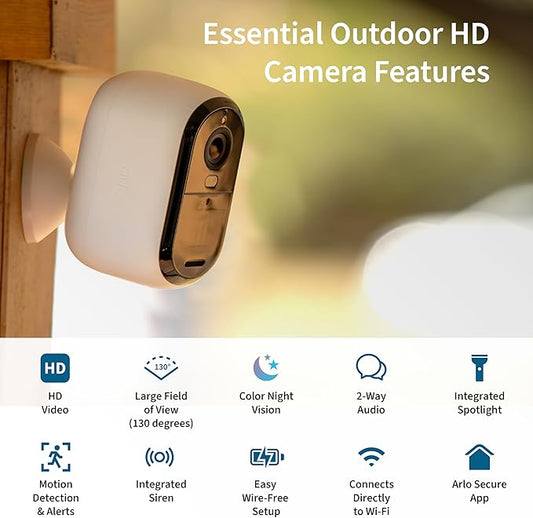 Arlo Essential Security Cameras Wireless Outdoor 1080p HD (2nd Gen, 2023 Release) - Battery Power, Person Recognition, Package Detection, Animated Preview, 1-Month Trial of Secure Plan, 3 Cam, White