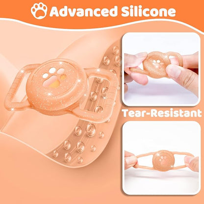 SANKALA Luminous Waterproof Airtag Dog Collar Holder, Orange Glitter | 1 Pack, Silicone Full Body Covered, Anti-Lost Protective, Fits All Width Collars, for Apple Airtag 1st and 2nd Gen