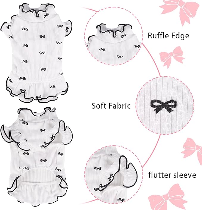 Small Dog Clothes Extra Small Dogs Spring Summer Dress Cute Soft and Breathable Outfits for Female Chihuahua Shih Tzu Yorkshire Puppy Cats (White Dress, Small)