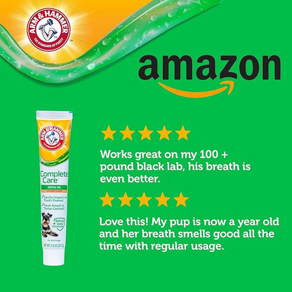 Arm & Hammer Complete Care Dental Gel, Gel-Style Dog Toothpaste - Fresh Breath, Tartar Control, Gentle on Enamel, Fluoride Free - Baking Soda Enhanced Dental Dog Supplies, Chicken Flavor, 2.5oz
