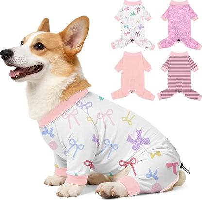 Bienbee Dog Pajamas, 4 Pack Dog Recovery Suit Shedding Suit Cute Soft Puppy Clothes Dogs Pjs Onesies Jammies Adjustable Breathable & Stretchy Clothes for Small Medium Large Dogs Girl Boy Puppy-XL