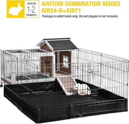 Aivituvin Rabbit Hutch Indoor Bunny Cage Outdoor Bunny House with Wire Floor Leakproof Plastic Tray, Brown