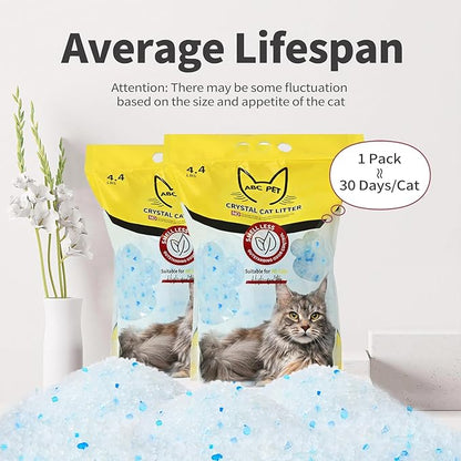 ABCPET Cat Litter Crystals No Clumping Odor Control Kitty Litter Non-Clumping No scooping Low Dust, Low Tracking, Dehydrates Waste - 8.6 lbs (2 x 4.3 lb Packs)