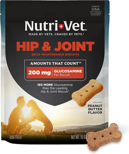 Nutri-Vet Hip & Joint Biscuits, Dog Joint Supplement, Dog Treat, Small Sized Biscuit with 166mg Glucosamine, Puppy Supplements, Tasty Glucosamine Treat, Puppy Essentials, 16 oz Bag