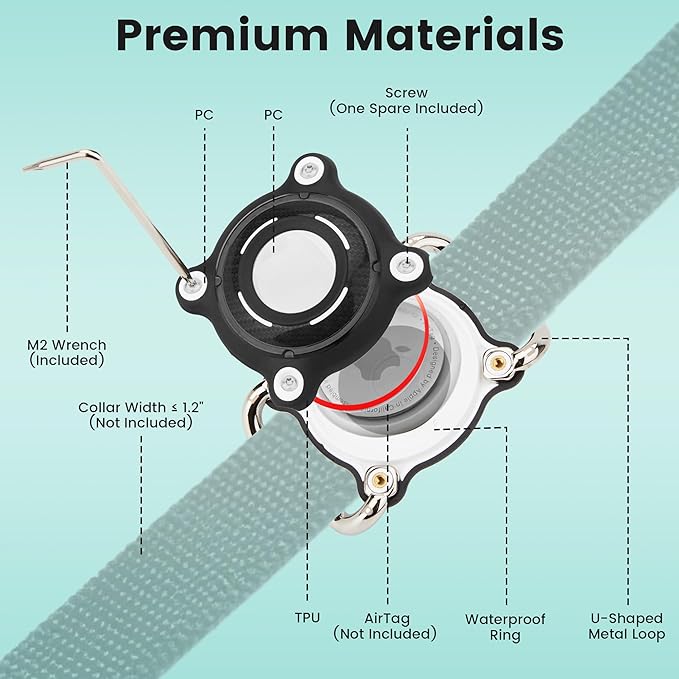 Waterproof Dog Collar Holder for Airtag – Dustproof, Ultra-Durable, Shockproof Case Compatible with Apple Air Tag (Not Included), Anti-Loss GPS Tracker Cover for Pets, Dogs, Cats