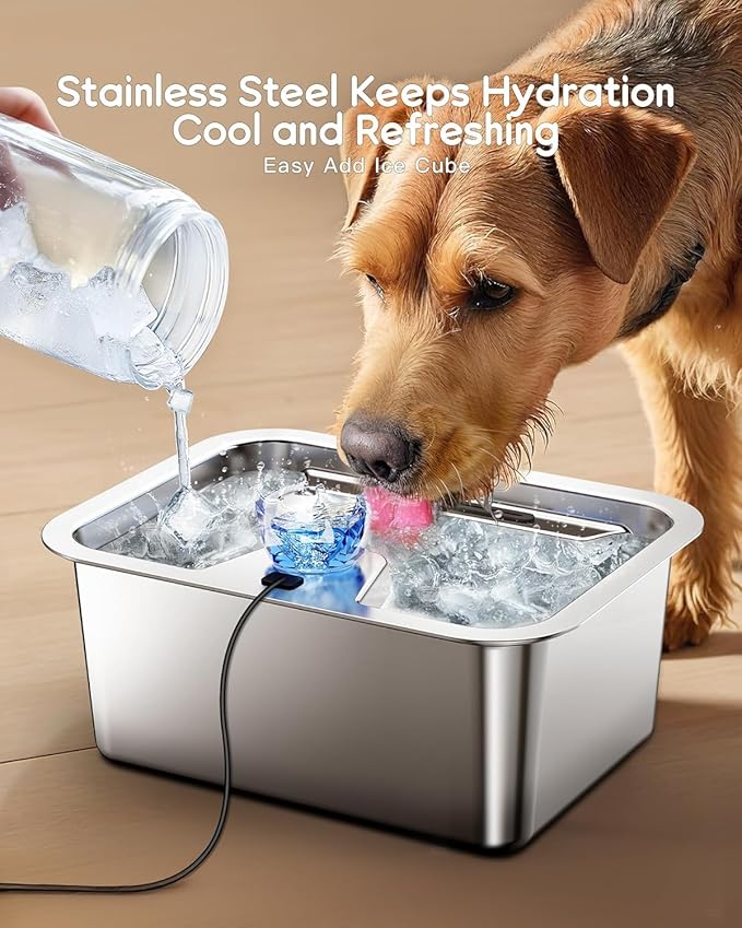 Dog Water Fountain for Large Dogs, Stainless Steel 3 Gallon Extra Big Pet Fountains, Dog Water Bowl Filter Automatic Dog Bowl Dispenser, Drinking Bowls for Multi Pets, Easy to Clean, Quiet Pump