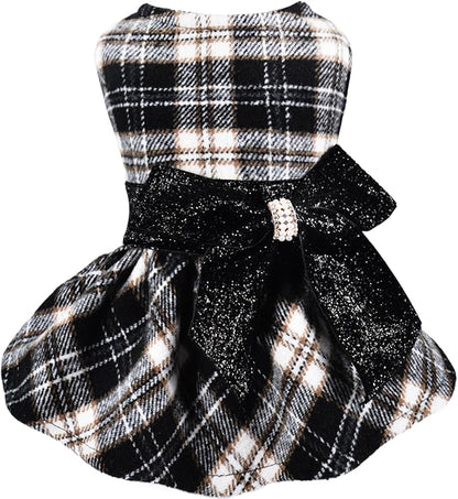 Yikeyo Dog Sweater Dress,Dog Dress for Small Dogs Girl, Plaid Winter Warm Fleece Lining Female Clothes, Pet Outfits Coat, Cat Apparel Christmas,Small,Black