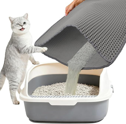 Cat Litter Box Mat Double Layer Trapping Mat Easy-Clean Waterproof Urine Proof(Gray 35x24in)