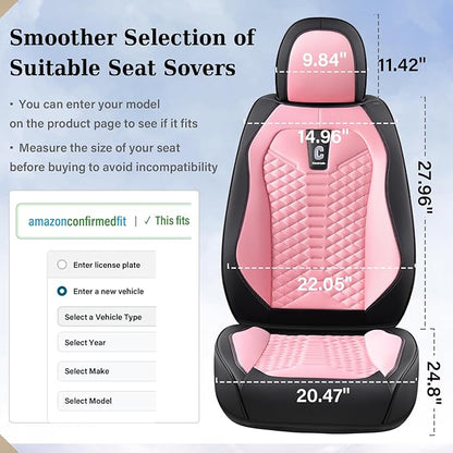Coverado Front Seat Covers, 2 PCS Pink Seat Cover for Cars, Breathable Fabric& Faux Leather Seat Cover, Driver Seat Cushion, Car Seat Protector Universal Fit Most Cars, Trucks, SUV
