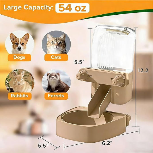 54 oz Pet Food Dispenser, Gravity Feeder Bowl for Cage, Auto Feeder for Ferret, Cat, Dog and Other Small & Medium Animals, Compatible with Widemouth Cages(Brown)