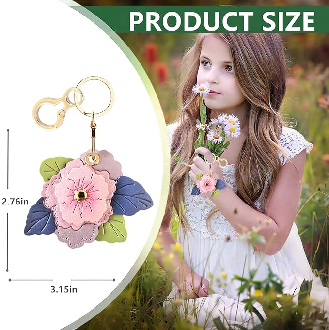 BORKUANA Leather Keychain Holder Case Compatible with AirTag,Cute Protective Cover with Keyring