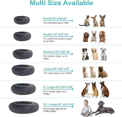 SAVFOX 36 inches Calming Donut Dog Bed - 3X Durable Plush Faux Fur, Machine Washable & Non-Slip, Fits up to 100 lbs, Dark Grey