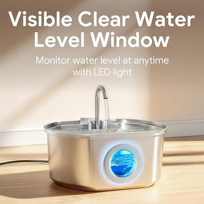 Cat Water Fountain Stainless Steel: 108oz/3.2L Cat Fountain for Drinking - Pet Water Fountain Inside - Automatic Dog Watering Dispenser Bowl - Pet Feeding & Watering Supplies - Water Level Window