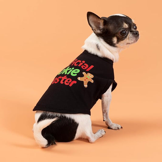 Fitwarm Official Cookie Tester Funny Dog Shirt, Christmas Dog Clothes for Small Dogs Boy Girl, Holiday Doggy Tshirt, Pet Outfit, Gingerbread, Black, Red, Green, Large