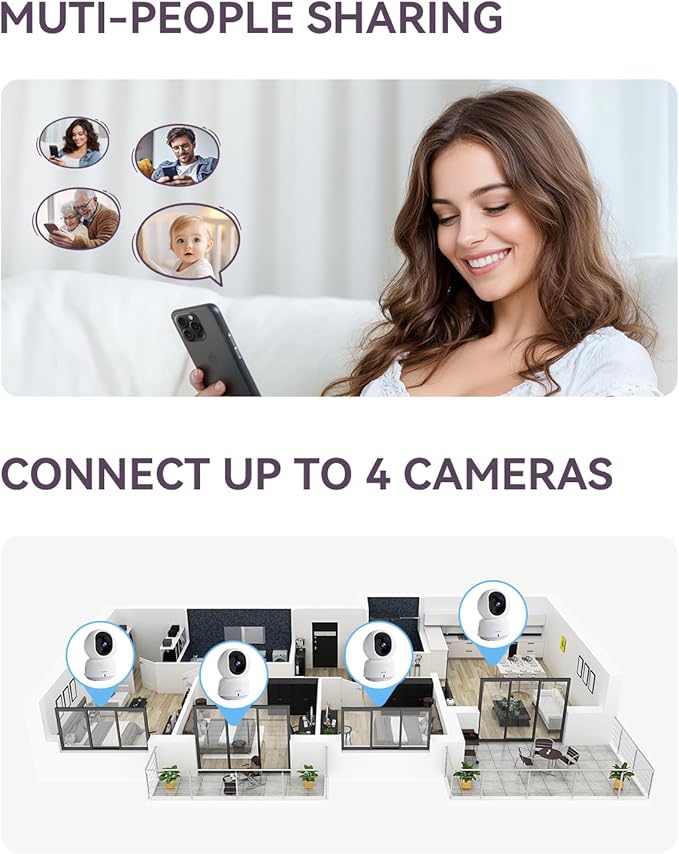 Comfyer Baby/Pet Monitor for Indoor Security, Monitoring with Smart Phone app, 2K QHD Resolution, Auto Tracking/Motion Dection, 2-Way Audio Talk, Night Vision, Pan-Tilt Camera