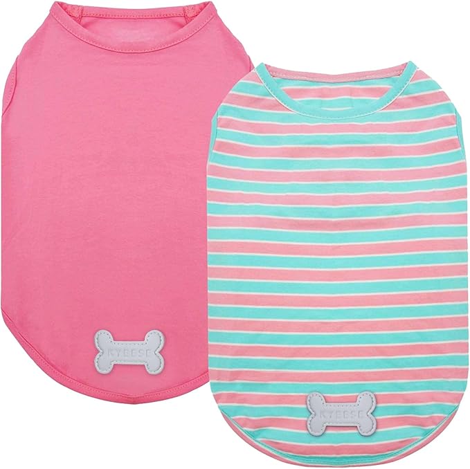 KYEESE 2Pack Dog Shirt, Soft Striped Dogs T Shirts, Lightweight Doggie Tank Top Cat Clothes, Sleeveless Dog Shirt for Small Dogs, Stretchy Pet Vest, Pink, Small