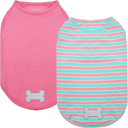 KYEESE 2Pack Dog Shirt, Soft Striped Dogs T Shirts, Lightweight Doggie Tank Top Cat Clothes, Sleeveless Dog Shirt for Small Dogs, Stretchy Pet Vest, Pink, Small