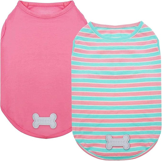 KYEESE 2Pack Dog Shirt, Soft Striped Dogs T Shirts, Lightweight Doggie Tank Top Cat Clothes, Sleeveless Dog Shirt for Small Dogs, Stretchy Pet Vest, Pink, Small