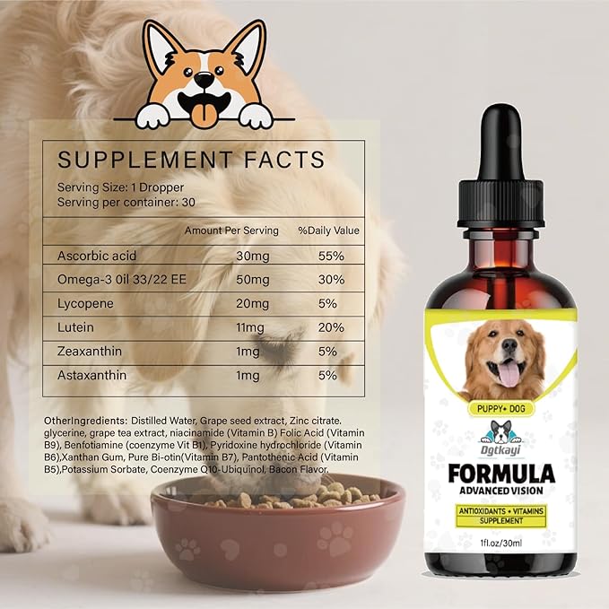 Advanced Vision Formula for Dogs – Liquid Eye and Vision Support Supplement – Supports Clear Vision & Reduces Cloudy Eyes & Cataracts in Dogs – with Lutein & Zeaxanthin – 1oz (30ml) Oral Drops