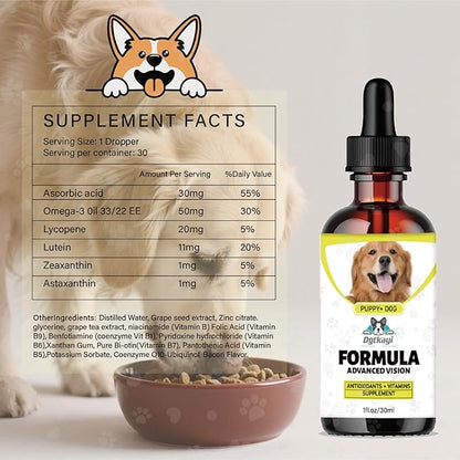 Advanced Vision Formula for Dogs – Liquid Eye and Vision Support Supplement – Supports Clear Vision & Reduces Cloudy Eyes & Cataracts in Dogs – with Lutein & Zeaxanthin – 1oz (30ml) Oral Drops