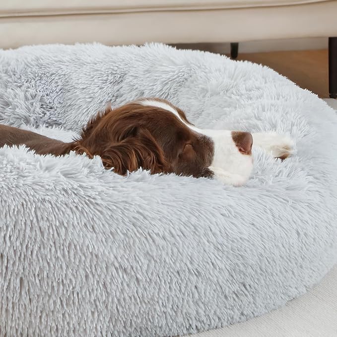 ELSKER&HOME Calming Dog Bed,Donut Washable Warming Soft Round 46 inches Dog Beds for Large Dogs,Anti-Anxiety Fluffy Plush Cushion Bed Fits up to 160 lbs Pets