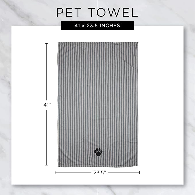 Bone Dry Pet Grooming Towel Collection Absorbent Microfiber X-Large, 41x23.5", Striped Black